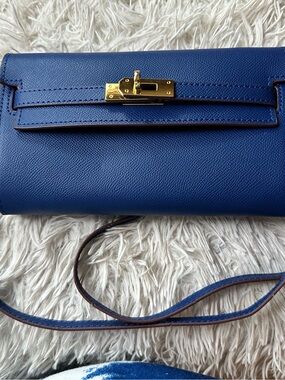Hermes Royal Blue Leather Crossbody with Gold Hardware